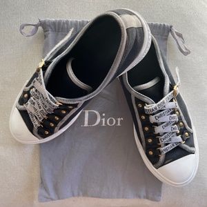 DIOR Distressed Christian Dior Walk'N'Dior Sneakers in Black Cotton Canvas